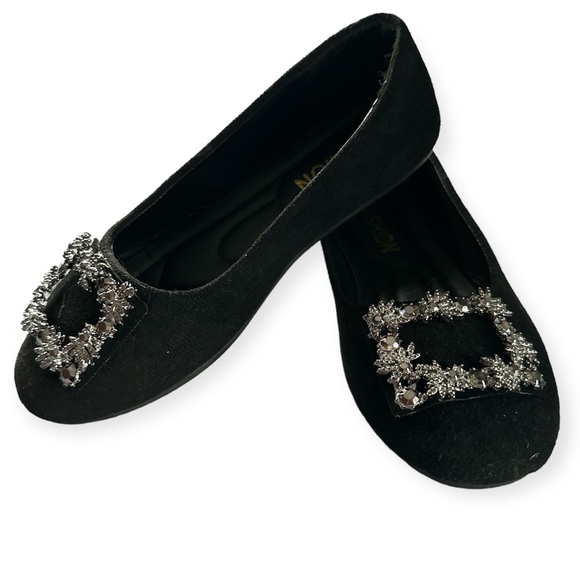 Black Ballet Flats with Rhinestone Buckle - 6 - EUC worn once - Picture 2 of 5